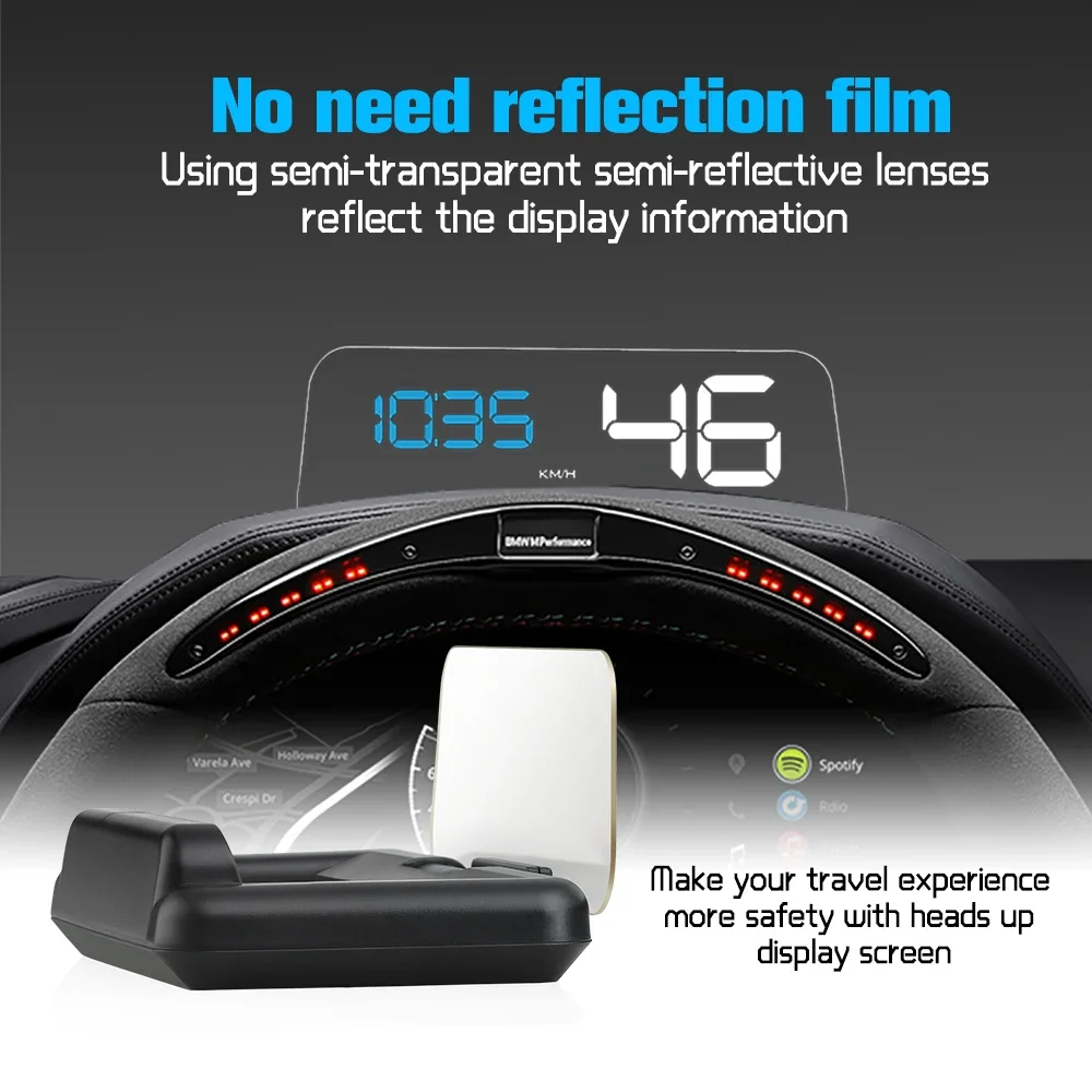 HUD Multi-functional Speedometer Tachometer Voltage Water Temp Car Head Up Display Digital With Alarm Driving Fatigue Projector