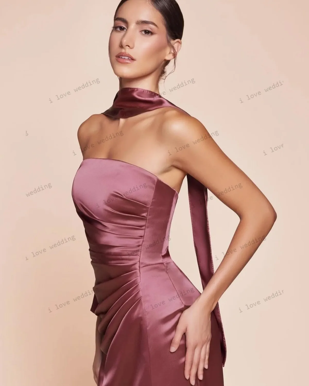 Bean Paste Strapless Prom Dresses 2025 Satin Mermaid Elegnat Women Party Dress Ribbons Formal Gowns For Women Gala Customized