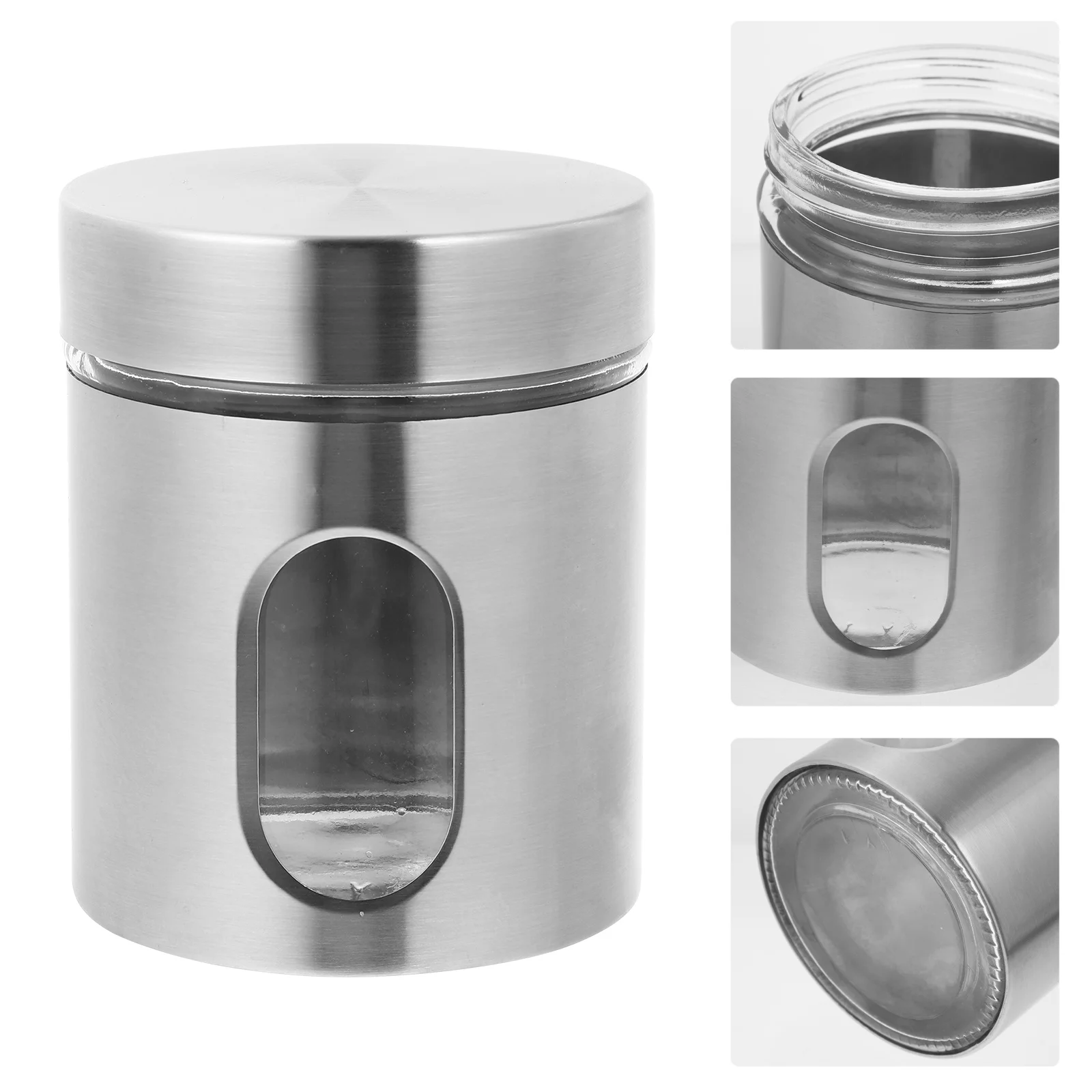 

1Pcs Sealing Storage Container Glass Stainless Steel for Kitchen Coffee Spice Salt Dried Food Household Organization