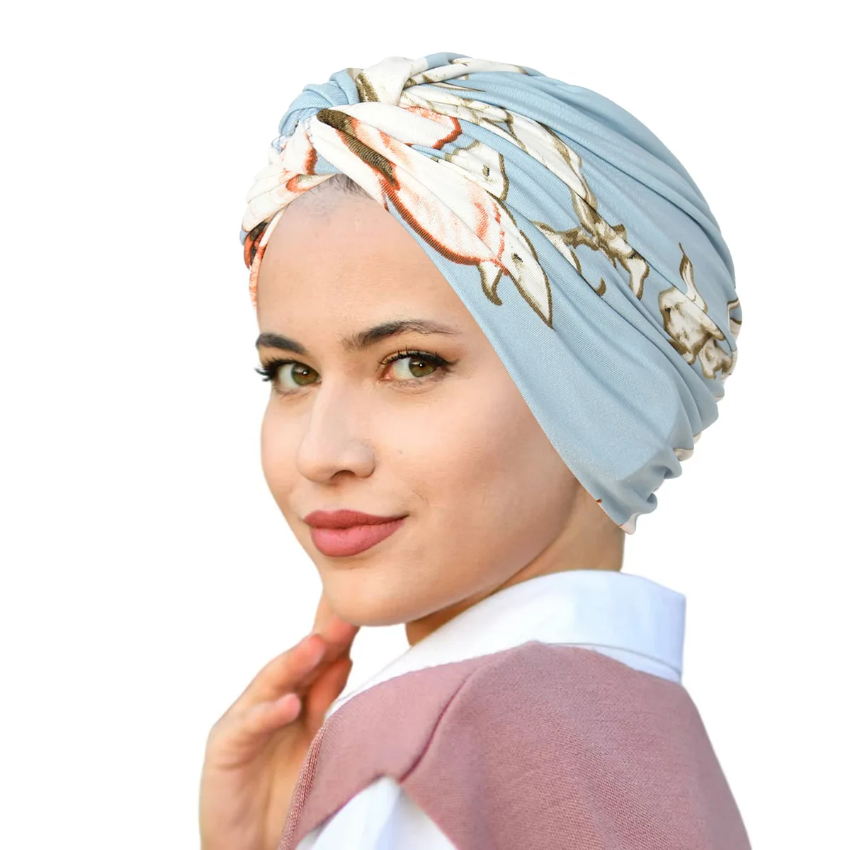 New flower headscarf cap chemotherapy cap printed sleeve head twist hat travel versatile headgear lady