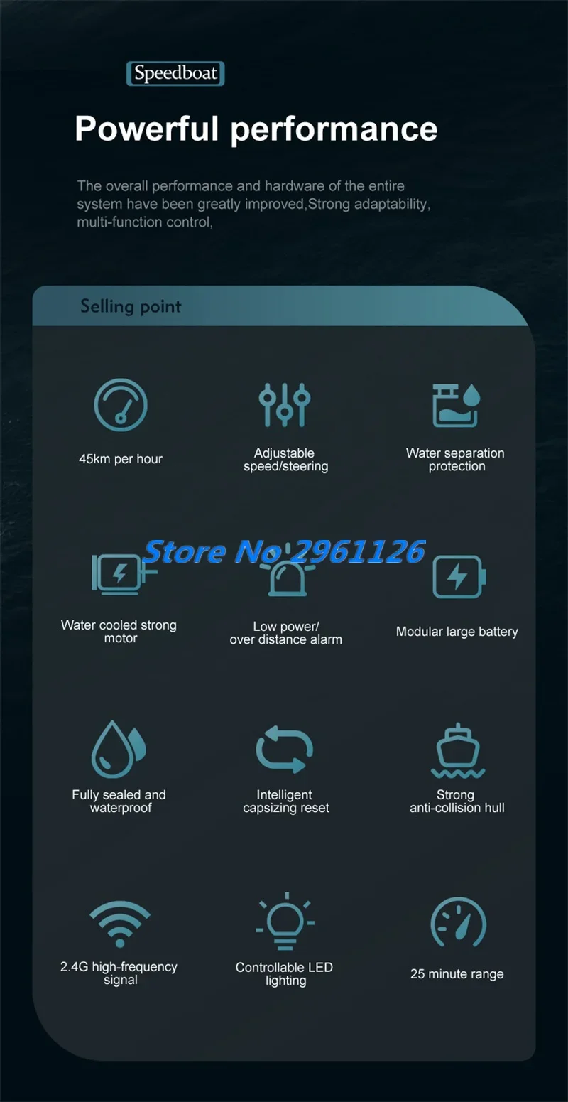 Bateau télécommandé à grande vitesse, 2.4G, 45 KM/H, alarme de lumière LED, Cycle refroidi à l'eau, étanche, course, bateau RC, jouets hors-bord