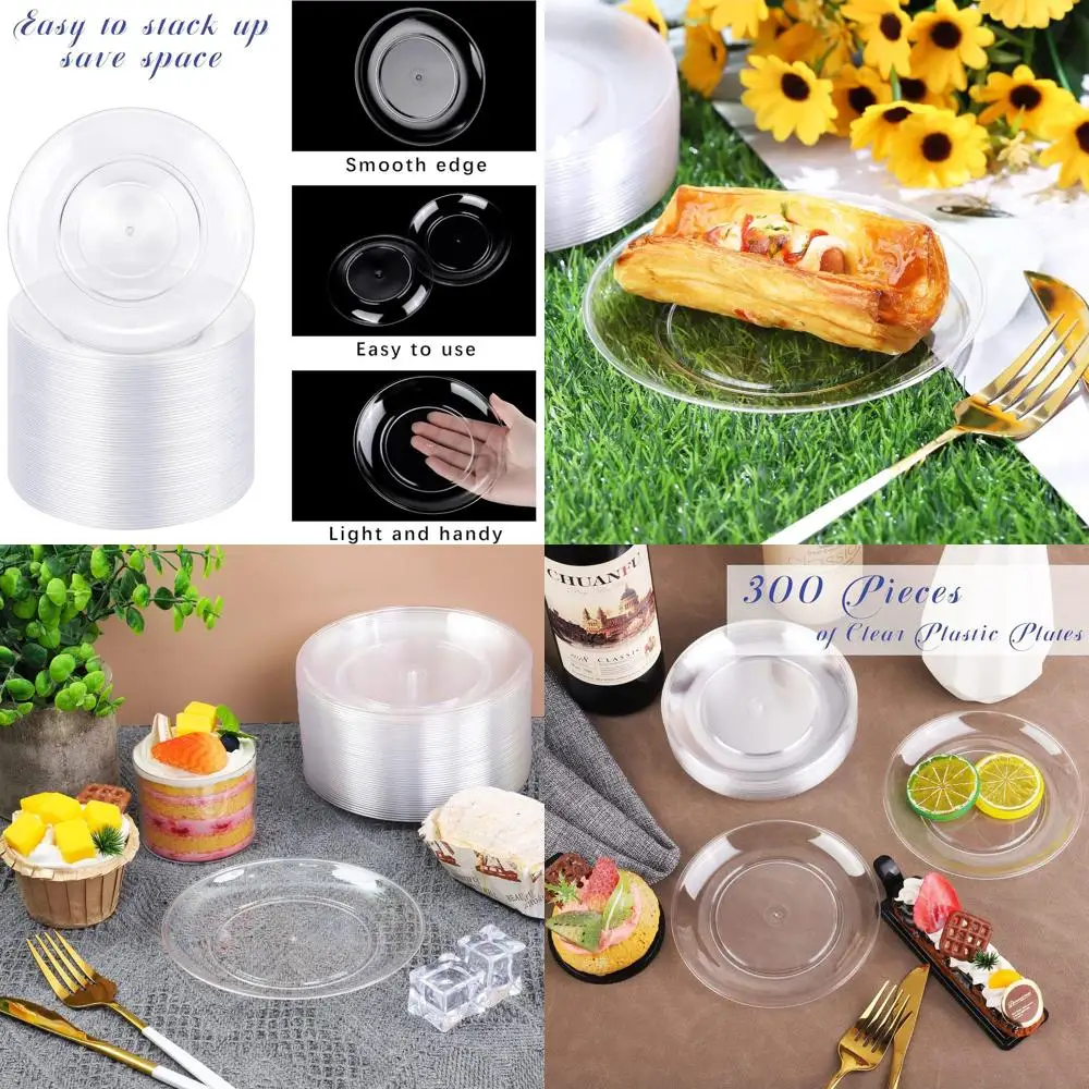 

5.5 Inch Clear Heavy-Duty Plastic Small Round Plates, 300 Pack - Ideal for Weddings, BBQs, Picnics, and Parties