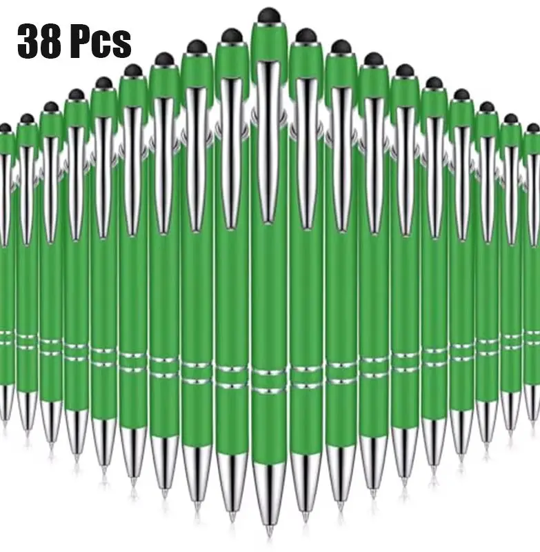 38Pcs Green 2-in-1 Touch Screen Stylus Ballpoint Pens, Ergonomic Soft Touch Metal Body Retractable Writing Pens