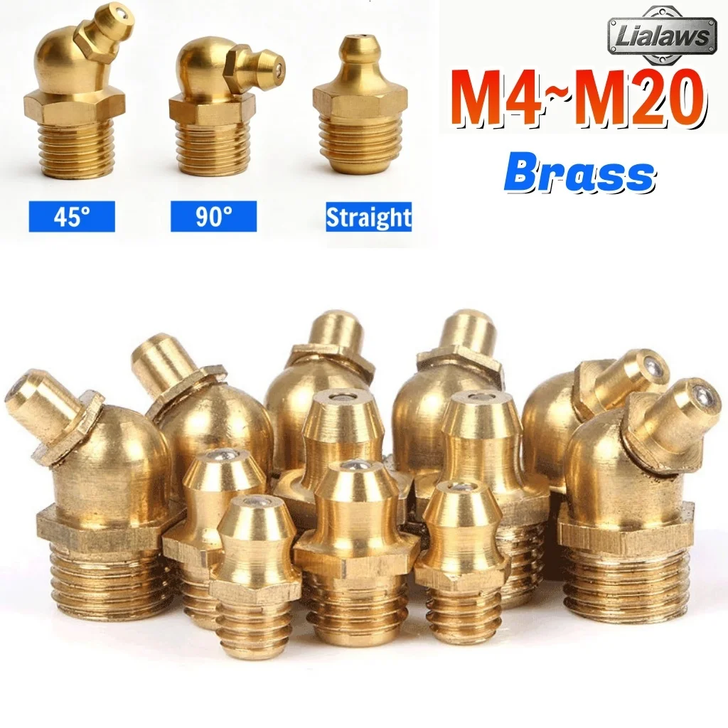 M4 M5 M6 M8 M10 M12 M14 M16 M20 Brass Grease Nipple Fittings Oil Zerk Straight / 45 Degree / 90 Degree Joint Grease Gun Nozzles