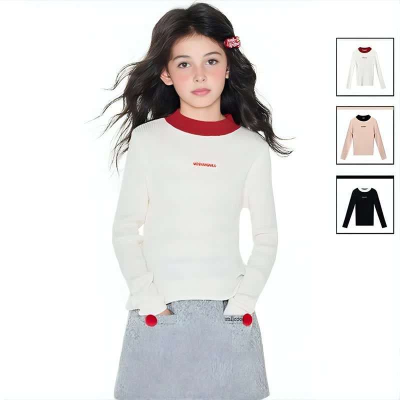 Girls Knitted Sweater Wool Undershirt 2024 Autumn Winter New Fashion Casual All-match Teen Children Tops Clothes 10 12 14 Years