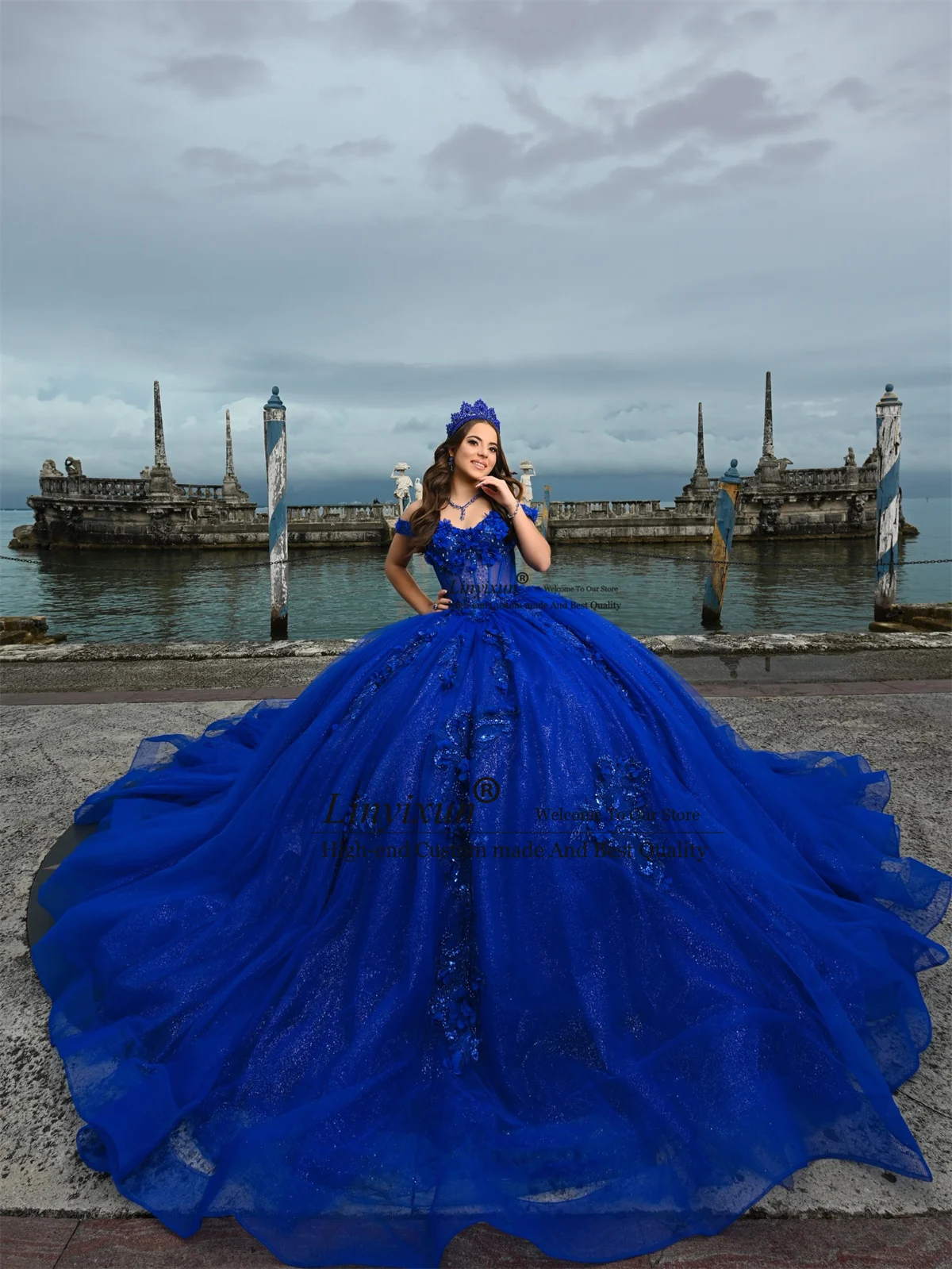 

Princess Ball Gown Quinceanera Dresses With 3D Floars Applique Sweet 16 Birthday Gown Mexican Customized Vestido De 15 XV Anos