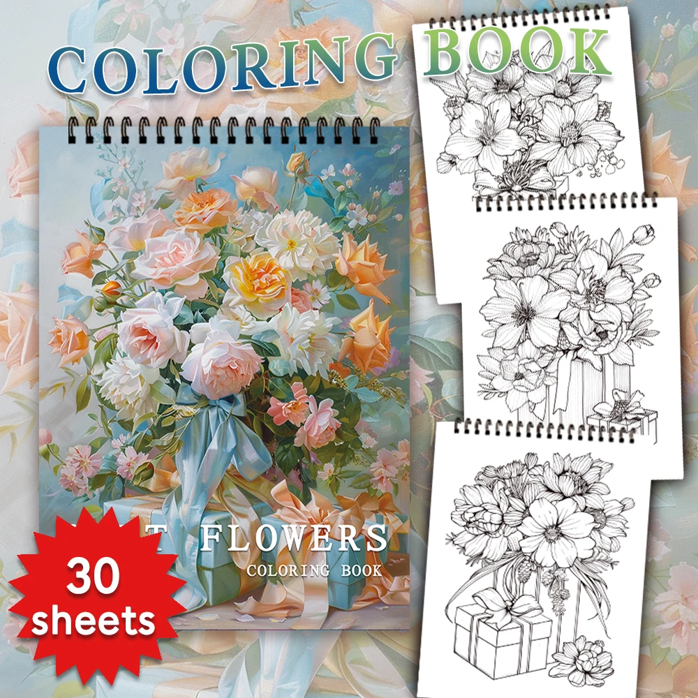 30 Sheets Adult Spiral Coloring Book, 11.2x 8.3in,100gsm Thick Paper, Suitable for Halloween Gift, Christmas Gift