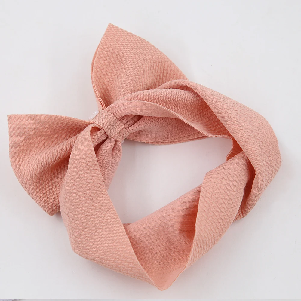 Solid Bullet Fabric Baby Headbands Infant Girls Pearl Bow Elastic Hair Bands Fashion Newborn Headdress Headwear