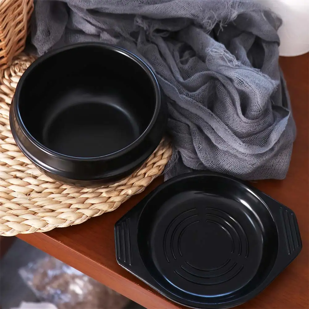 Tableware 16cm Size Casserole Clay Pot Heat-resistant Anti-scald Bibimbap Cookware with Tray Black Classic Stew Pots Ramen