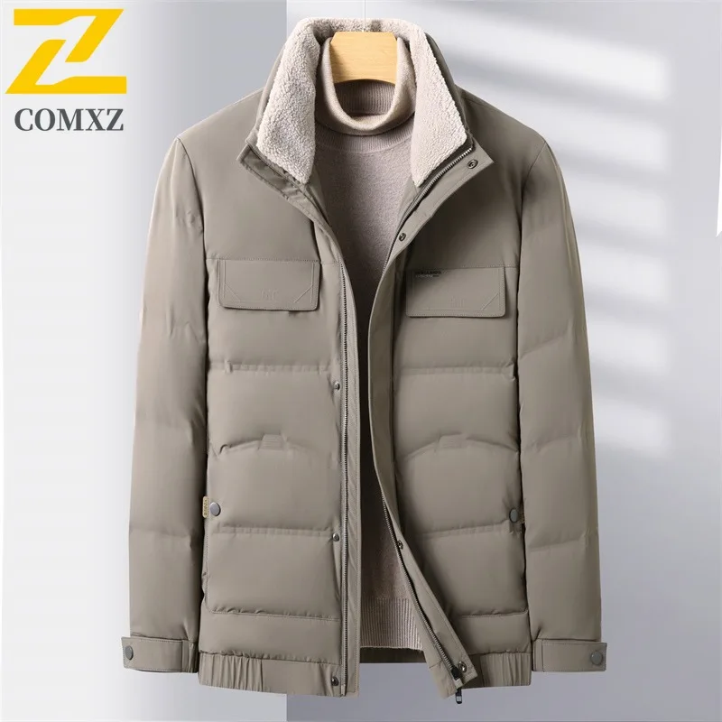 COMXZ Men Short Down Jacket Turndown Collar Outdoor Commuting Office Warm Parka Hiking Travel Cold Protection Autumn Winter Coat