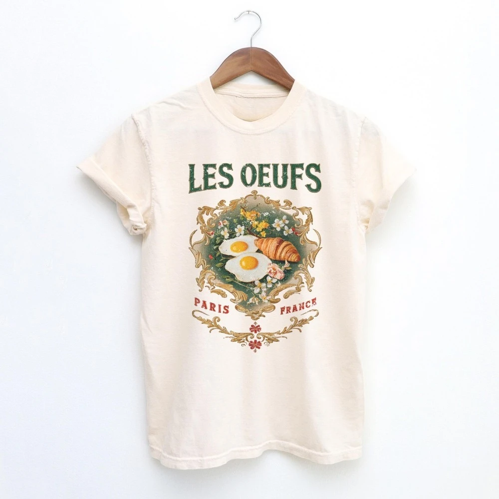 French Breakfast Shirt Paris Graphic Tee Croissant TShirt Aesthetic Les Oeufs Vintage Brunch Women Tops Gift
