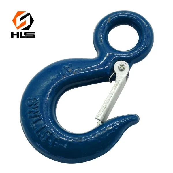 HLS Yellow Painted Us Type Drop Forged Lifting Heavy Duty Alloy Steel Eye Cargo Hanging Hook With Latch 320 1.5Ton