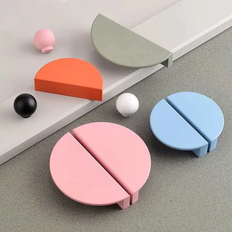 2pcs Half-round Closet Door Pull Handle Pink Green Cabinet Door Drawer Knob Handles Cupboard Wardrobe Pulls For Children's Room