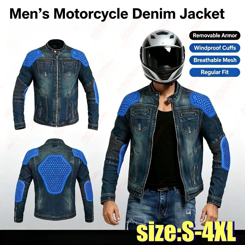 VOLERO Motorcycle Riding Clothes Men Women Casual Four-season Locomotive Denim Jacket Anti-drop Clothes Retro Denim Clothes