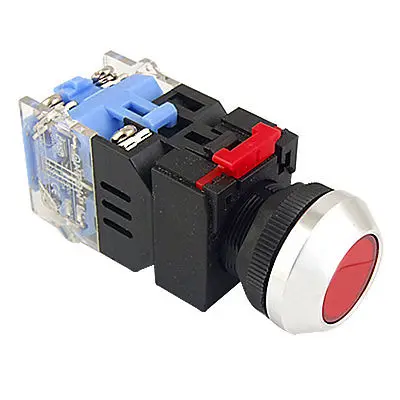 DC 24V Red Light Indicator Self Lock Push Button Switch 22mm 7/8