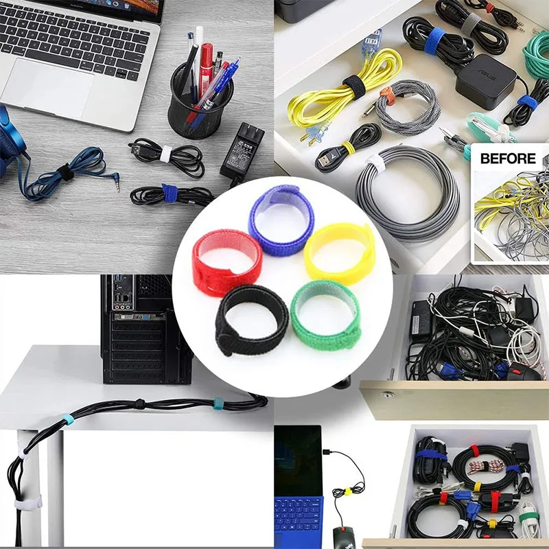10/20/30 pieces reusable T-shaped tie straps for fixing and storing various electrical wires colored nylon hook and loop ties