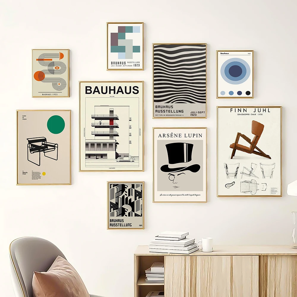 Black and White Modernism Exhibition Canvas Print Vintage Minimalist Bauhaus Painting Wall Art Posters For Home Decor