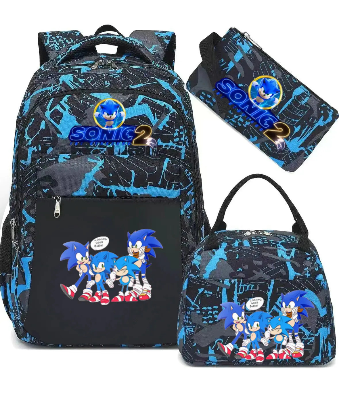Anime Sonice Backpack 3pcs Women Men Backpack Travel Bag Schoolbag for Teens Girl Boys Laptop Mochila