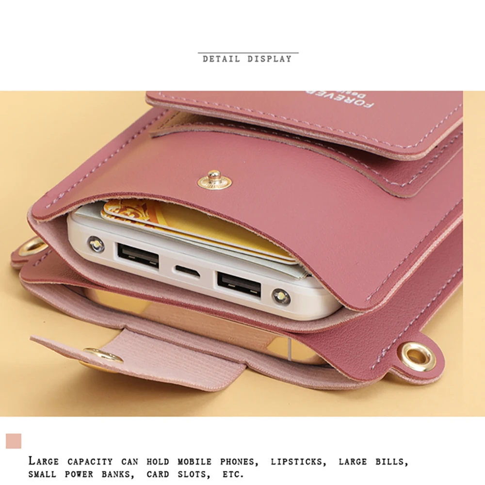 Women Bag Handbag Fashion Touch Screen Shoulder Cell Phone Pack Mini Crossbody Bags Leather Mobile Wallet Purses Bags for Female