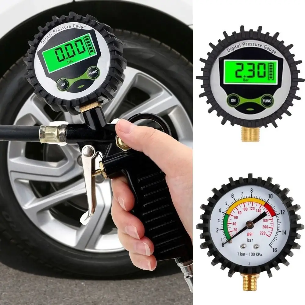ใหม่ LCD Backlight เครื่องวัดความดันยางแบบดิจิตอลจอแสดงผล LED 1/4 Air PSI เมตร 1/8NPT 250 PSI เครื่องทดสอบยางรถ