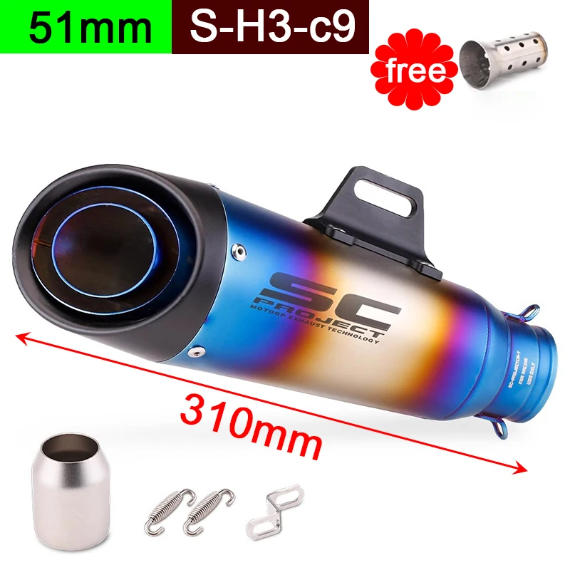 51mm tubo silenciador de escape da motocicleta z250 z300 z400 zx10 mt0709 r25 r3 r6 para kawasaki ninja honda yamaha 2/3 camadas