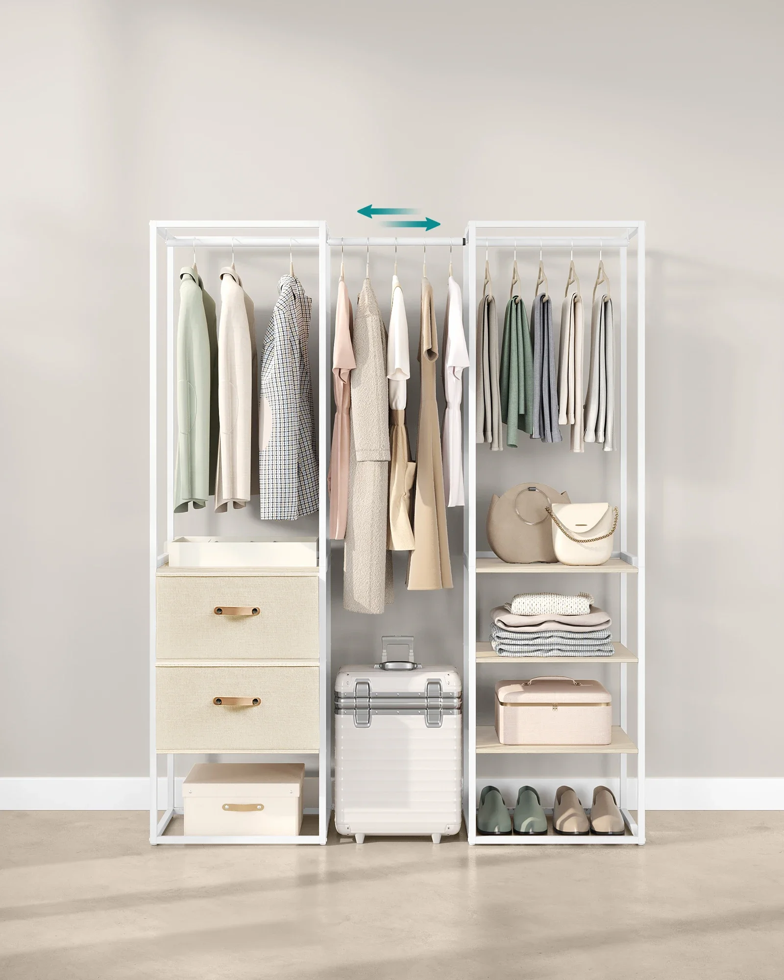 

SONGMICS Easy Assembly Metal Clothes Rail With Shelves Clothes Rack For Bedroom Coat Rack Heavy Duty Open Wardrobe