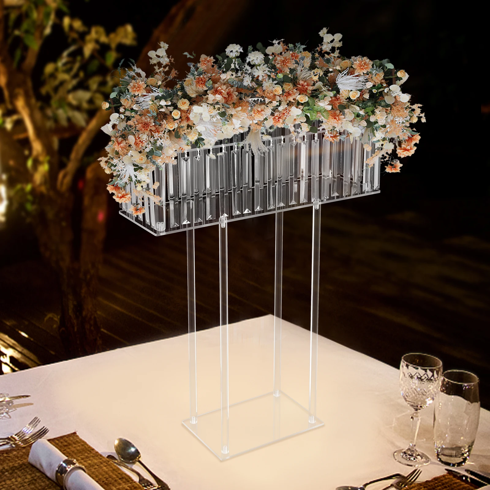 

Crystal Acrylic Floral Display Stand, Wedding Ceremony Decor, Detachable Easy Assembly Flower Rack for Brides & Event Decorators