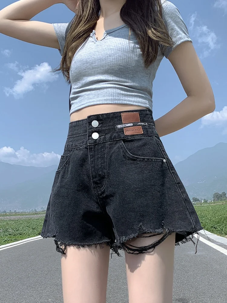 

High Waist Straight Leg Denim orts Women's Spring plus Size Loose Fit A-Line Frayed Hem Wide Leg Pants Casual Sle