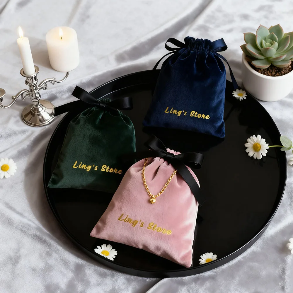 

100Pcs Personalized Jewelry Velvet Organizer Gift Bag Cosmetic Lipstick Drawstring Packaging Storage Pouch Wedding Favors Pocket