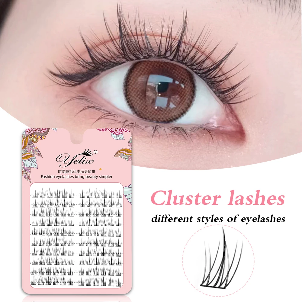 Yelix Manga Cluster Lashes Natural Wispy Spiky Individual Eyelashes DIY Lash Extensions Soft Lightweight False Eyelashes