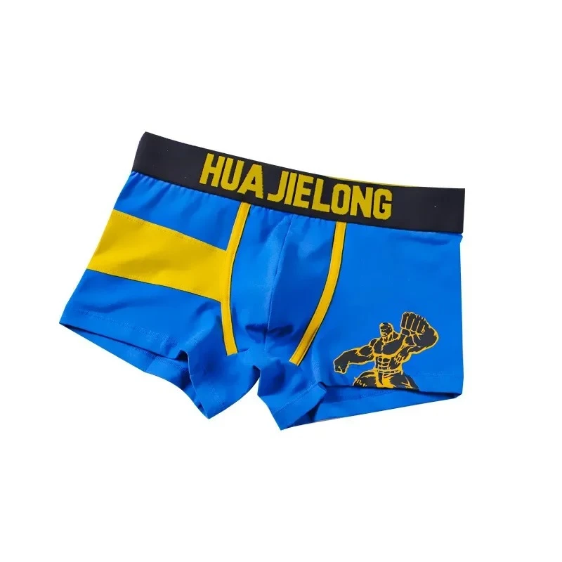 

Men's Bulge Boxy Underwear Cartoon Print Cotton Boxer Shorts Youth Fashin Mid-Rise U Pouch Comfort Underwear Male Sports Trunks