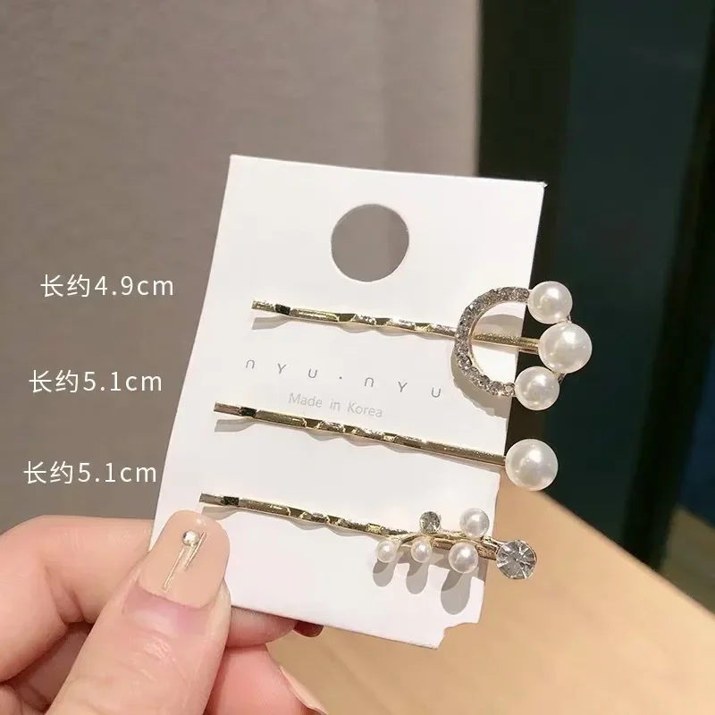 3pcs/set Simple Metal Hair Clips for Women Pearl Crystal Korean Hairpin Geometric Alloy Barrettes Girl Hair Accessories Jewelry