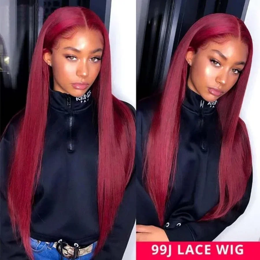 Burgundy Red Straight 13x6 HD Lace Frontal Wigs 100% Human Hair 99j 13x4 HD Lace Front Human Hair Wig For Women 4x4 Closure Wigs