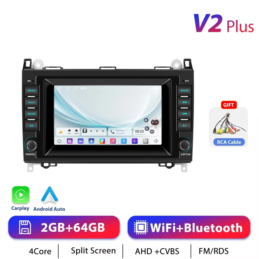 Podofo CarPlay Android Radio Voor Benz B200 W245 W169 2004-2012 Viano VITO W639 2006-2016 Auto intelligente Systeem 2din Autoradio