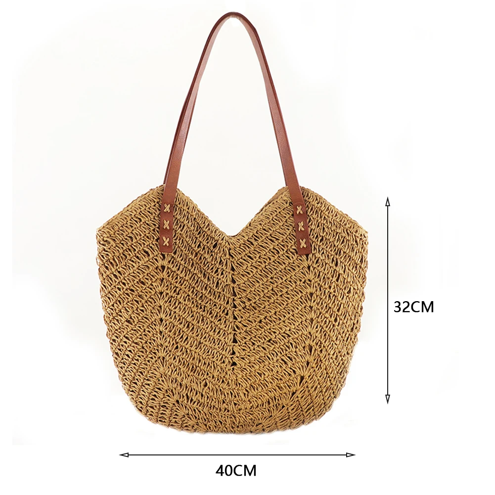 

Summer Women Straw Handbag Woven Shoulder Bag Female Beach Vacation Travel Tote