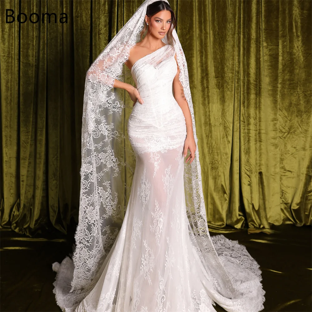Booma Mermaid One-Shoulder Long Lace Elegant Wedding Dresses Simple Sleeveless Brides Gown Custom Made 2025