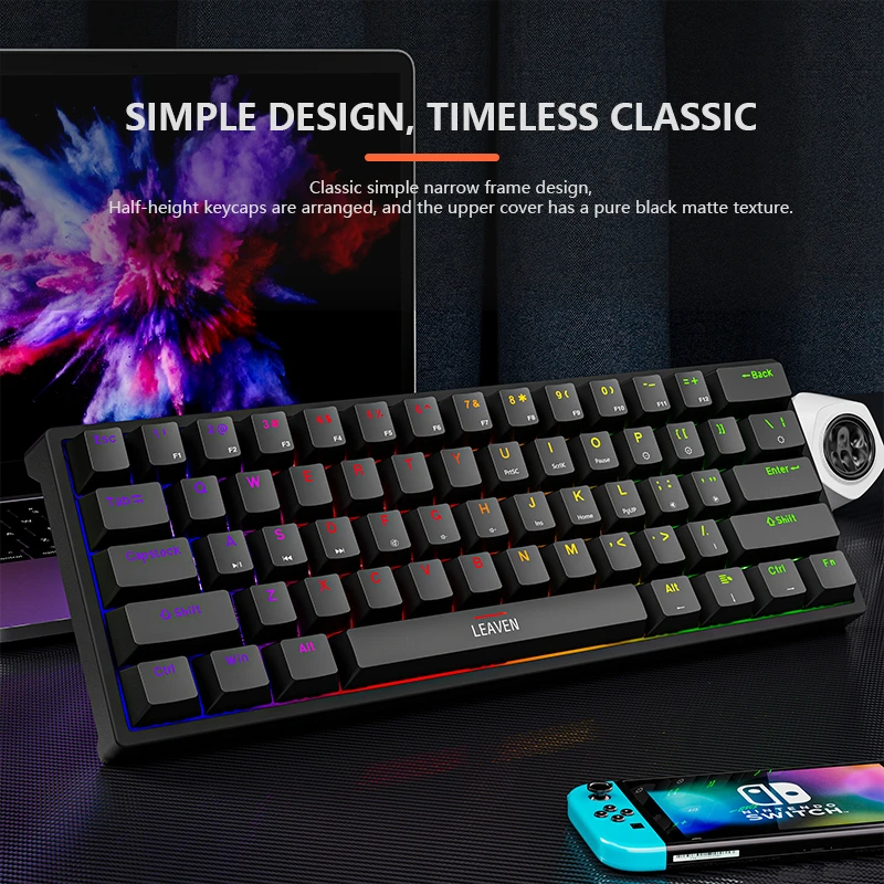 K620 Mini Gaming Mechanical Keyboard 61 Keys RGB Hotswap Type-C Wired Gaming Keyboard PBT Keycaps 60% Ergonomics Keyboards