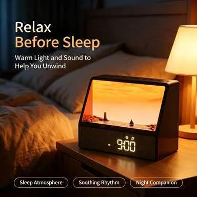 Warm Flame Alarm Clock Bluetooth Speaker White Noise Dimmable Night Light Sound Therapy Bedside Home Relax Decor Present