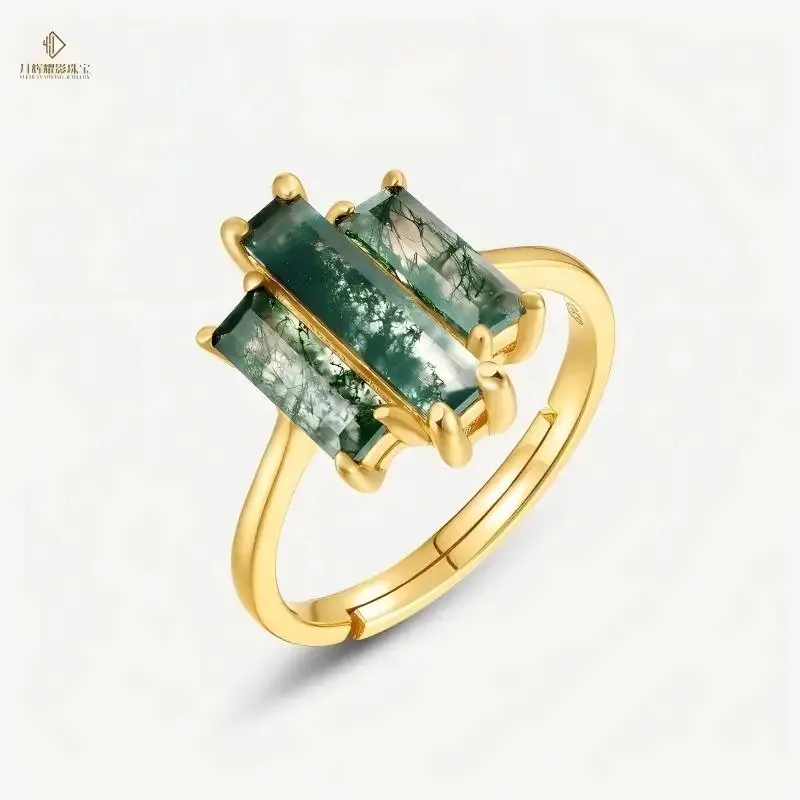 Кольцо Sunnice из серебра S925 с позолотой 10 карат, винтажное, 8 г, женское, модное, с крупным камнем из мохового изумруда, в оправе с крапановой закрепкой, хит продаж