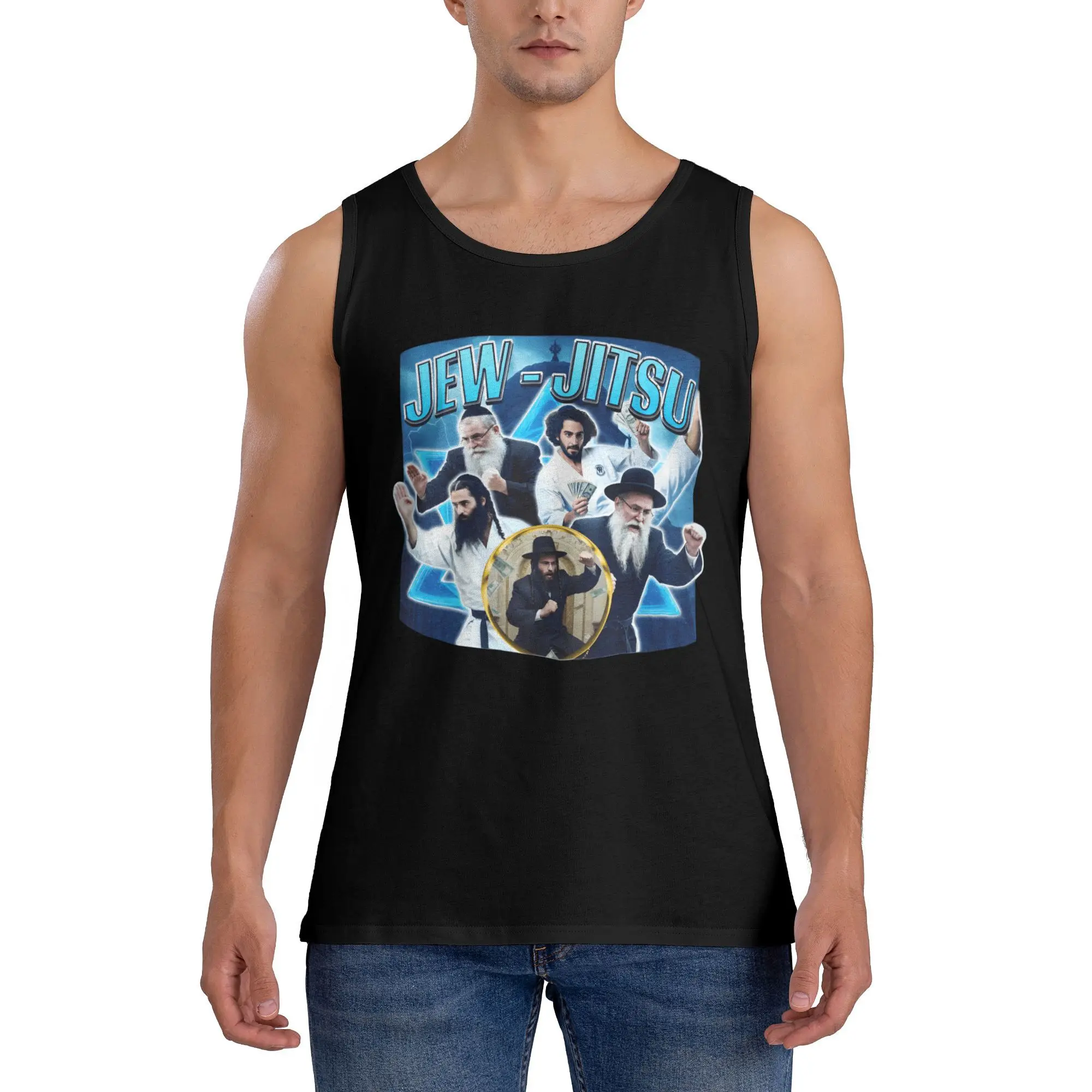 

Jew Jitsu Jewish Meme Beach Tank Top Training Tops Male Printed Sportswear Sleeveless Vests Plus Size 3XL