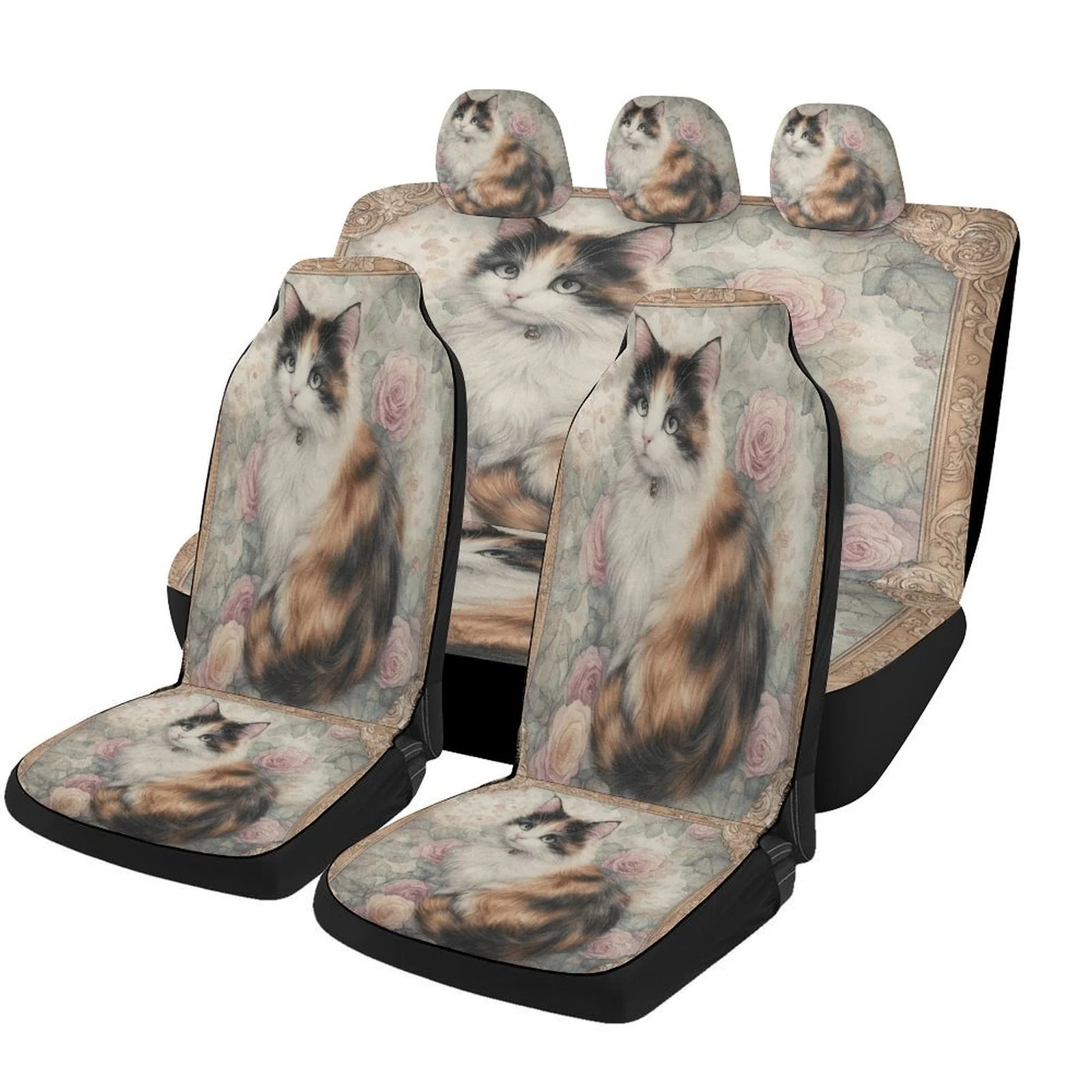 

Set Of Car Covers Featuring A And Roses Design, Suitable For Most Vehicles. These Trendy And Breathable Covers Serve As Decorati