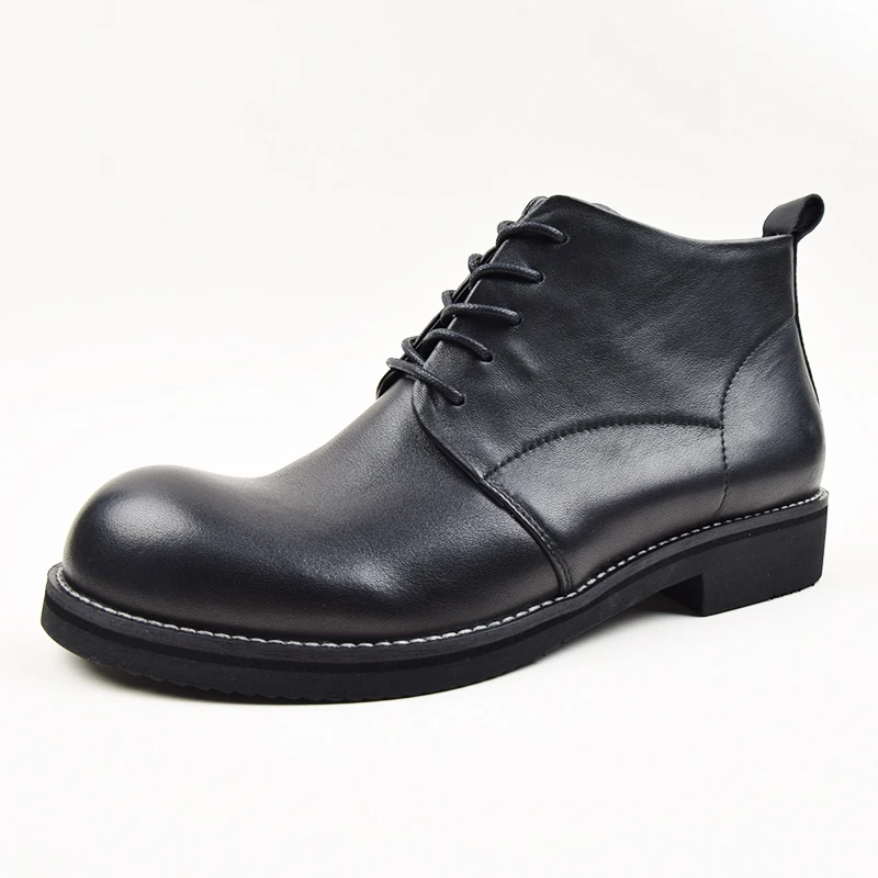 

Mid-top Men's Boots Business Casual Big Head European Version Short Boots High-top Genuine Leather Retro Barber men Dress Boots