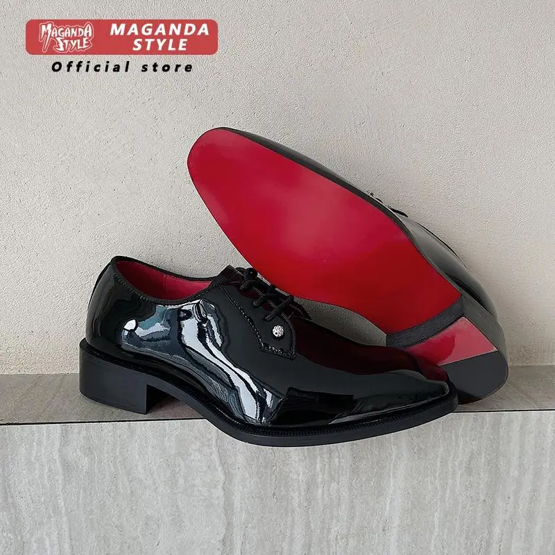 New Derby leather shoes for men's formal wear CL red soled lace up work commuting height increasing groom's wedding shoes