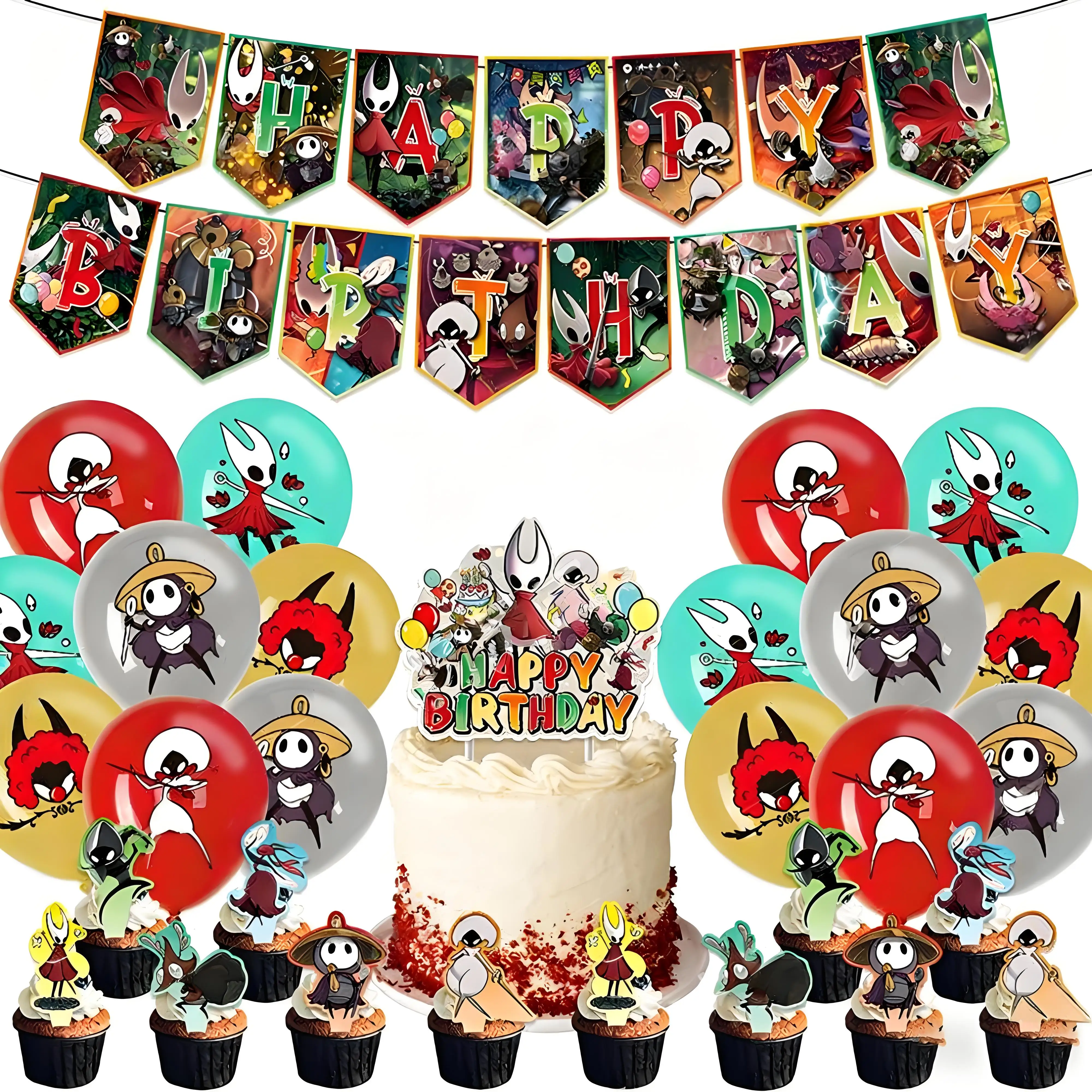 

Набор украшений для дня рождения Hollows Knights, воздушные шары и баннер в стиле аниме на Хэллоуин, реквизит для украшения сцены на день рождения для детей