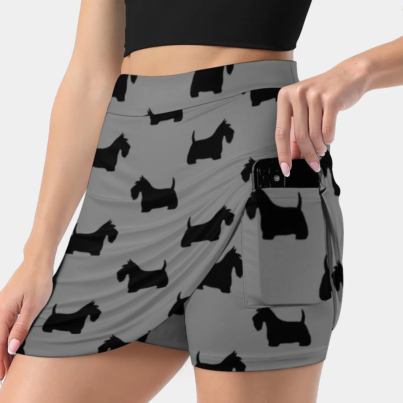 Scottish Terrier Silhouette ( S ) Black Scottie Dog S-4Xl Tennis Skirts Golf Fitness Athletic Shorts Skirt With Phone Pocket