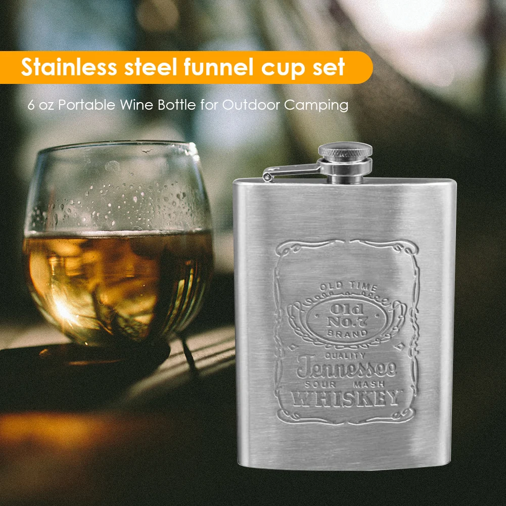 6/7/8Oz Silver Portable 304 Stainless Steel Flagon Whiskey Vodka Wine Pot Hip Flask Set Alcohol Drinking Funnel Cup Set