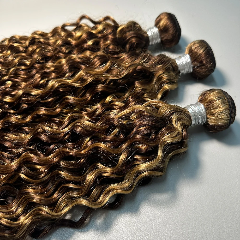 100% Remy Hair Highlight 4/27 Water Wave Human Hair Bundles Hair Weft 4/27 Curly Hair Weaving 1/3 Bundles 16A Hair Extensions