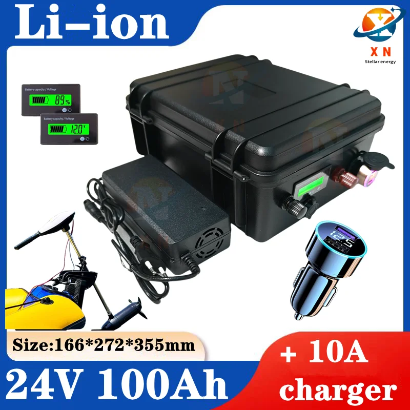 Li-ion battery pack 24V 100Ah waterproof battery rechargeable for boat motor,inverter widely applicable