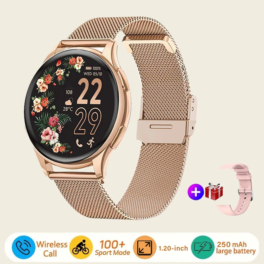 

Smart watch for women, always-on display, IP67, fitness tracker with sleep monitoring/menstrual cycle, black gold