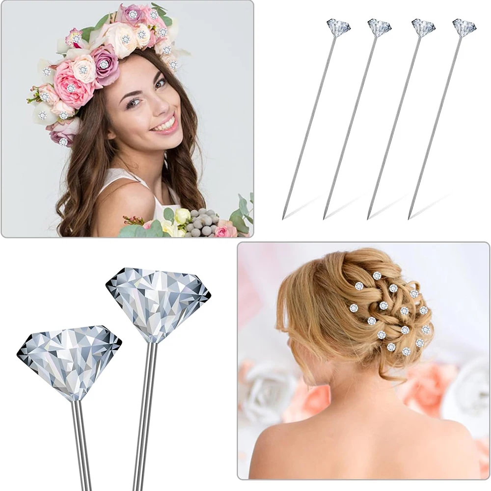 200Pcs Corsage Pins 4Styles Pearl Head Pins Crystal Diamond Head Pins Flower Straight Pins Floral Bouquet Pins for Craft Jewelry